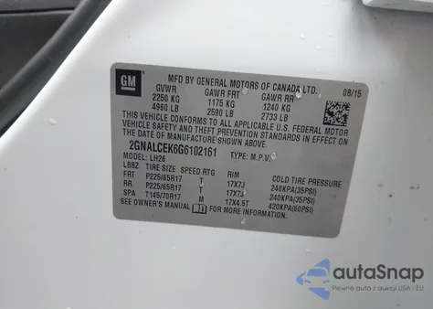 2016 Chevrolet Equinox Lt from USA, damaged, VIN 2GNALCEK6G6102161